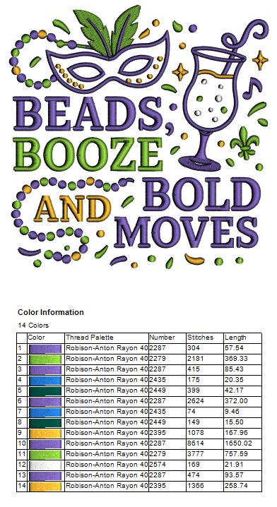 🎭🍹💃 Beads, Booze, and Bold Moves – Mardi Gras Applique Machine Embroidery Design