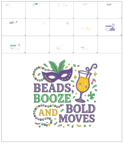 🎭🍹💃 Beads, Booze, and Bold Moves – Mardi Gras Applique Machine Embroidery Design