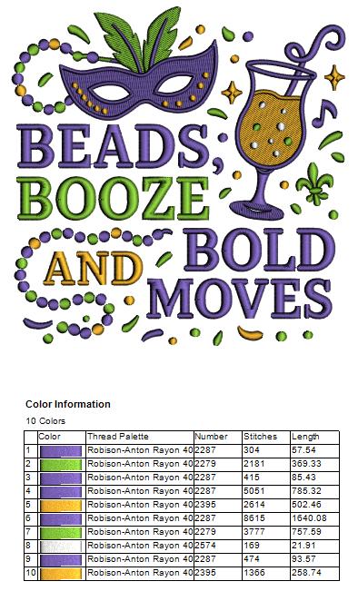 🎭🍹💃 Beads, Booze, and Bold Moves – Mardi Gras Filled Machine Embroidery Design