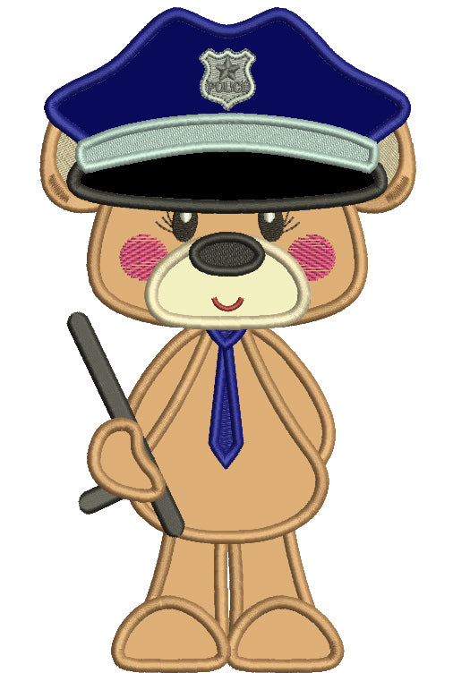 Bear Police Officer Applique Machine Embroidery Design Digitized Pattern