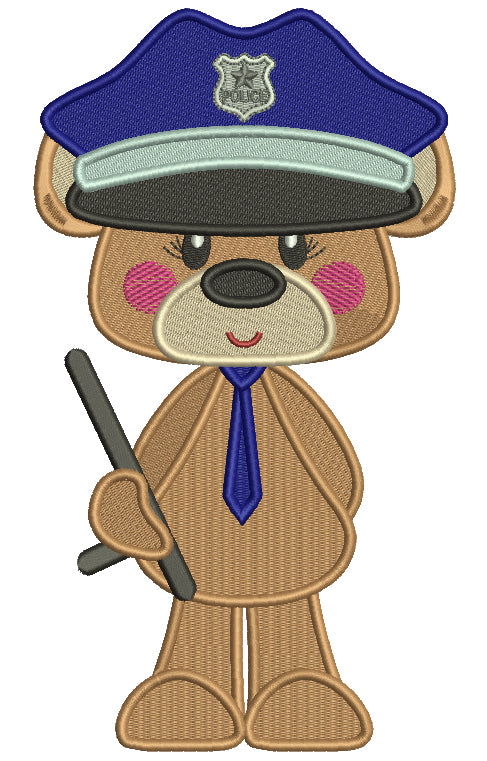 Bear Police Officer Filled Machine Embroidery Design Digitized Pattern