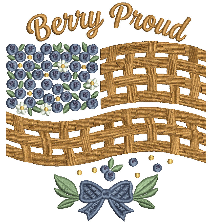 Berry Proud American Flag Patriotic Filled Machine Embroidery Design Digitized Pattern