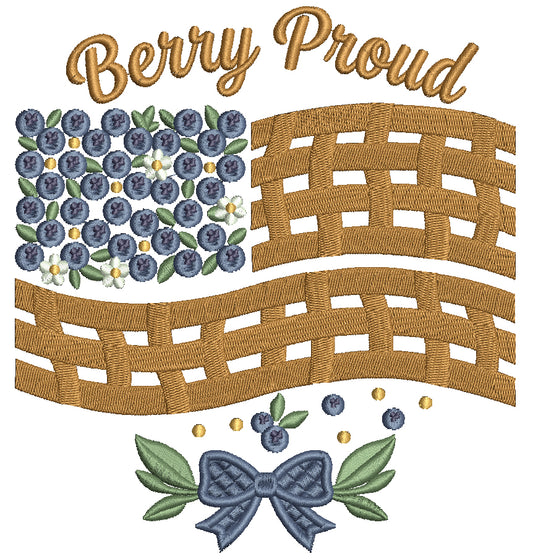 Berry Proud American Flag Patriotic Filled Machine Embroidery Design Digitized Pattern