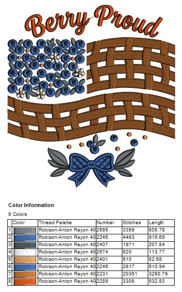Berry Proud American Flag Patriotic Filled Machine Embroidery Design Digitized Pattern