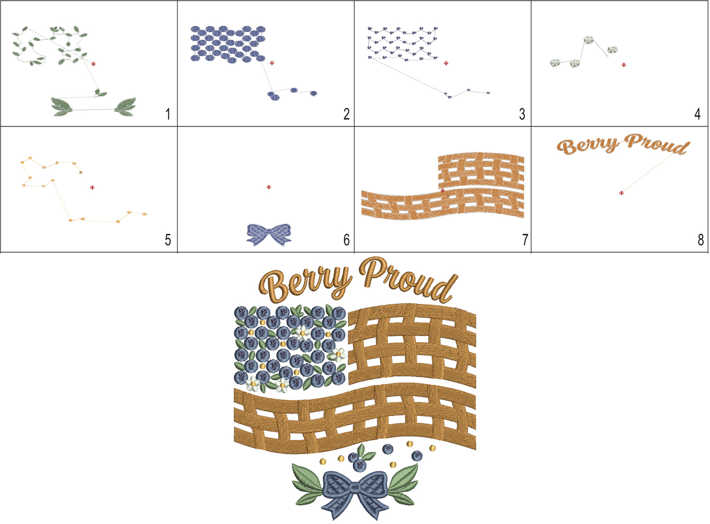 Berry Proud American Flag Patriotic Filled Machine Embroidery Design Digitized Pattern