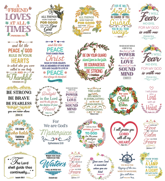 ✝️ Bible Verses Power Pack #1 – 24 Religious Machine Embroidery Designs
