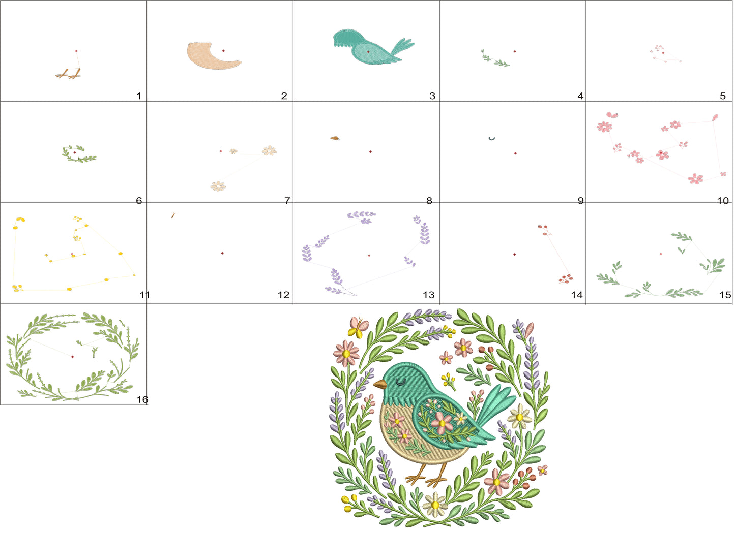 Ornate Bird With Flowers and Butterflies Filled Machine Embroidery Design Digitized Pattern