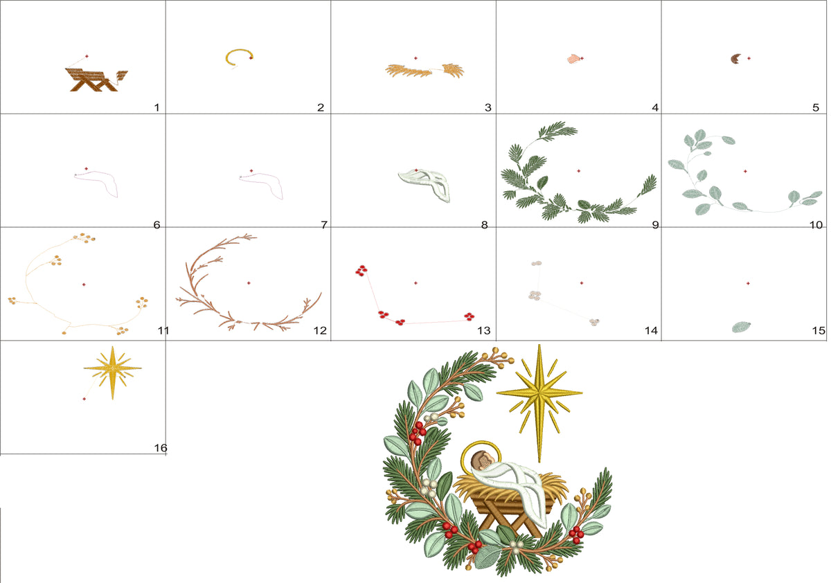 Baby Jesus Nativity Scene Machine Embroidery Design - Applique Pattern