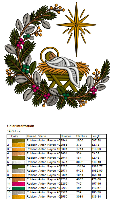 Baby Jesus Nativity Scene Machine Embroidery Design - Filled Pattern