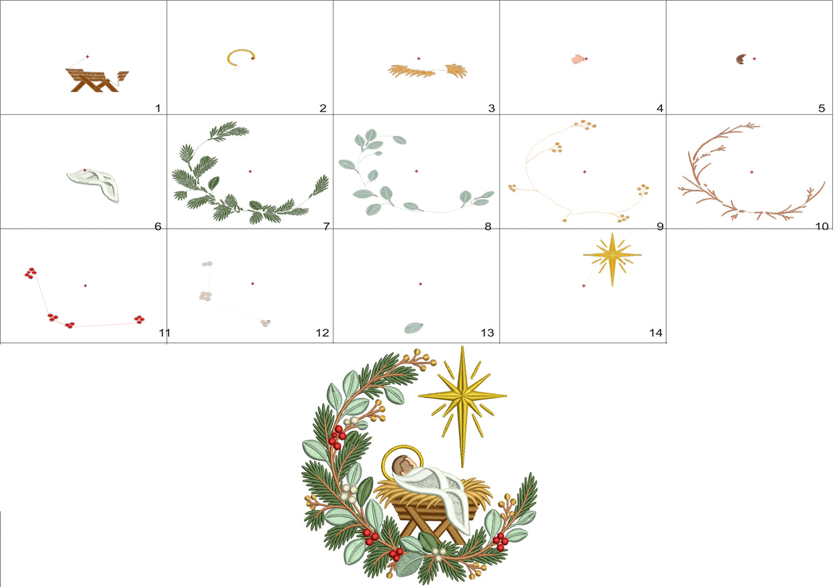 Baby Jesus Nativity Scene Machine Embroidery Design - Filled Pattern