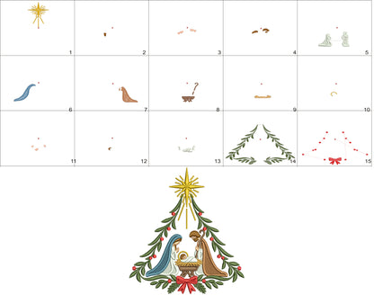 Nativity Scene Birth of Christ With Mary and Joseph Christmas Machine Embroidery Design - Filled