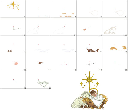 Nativity Scene Baby Jesus In Manger With Lamb Christmas Machine Embroidery Design - Applique