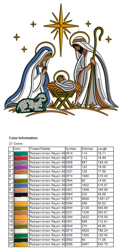 Nativity Scene Machine Embroidery Design With Baby Jesus - Applique Pattern