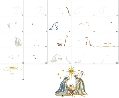 Nativity Scene Machine Embroidery Design With Baby Jesus - Applique Pattern