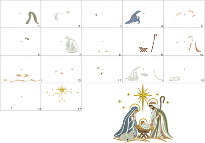 Nativity Scene Machine Embroidery Design With Baby Jesus - Filled Pattern