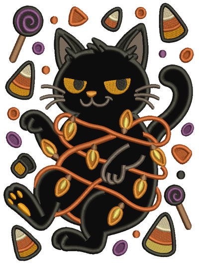 Black Cat Halloween Machine Embroidery Design - Applique