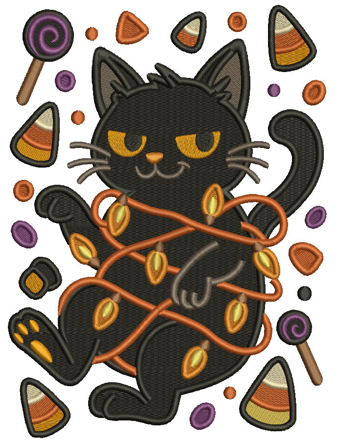 Black Cat Halloween Machine Embroidery Design - Filled