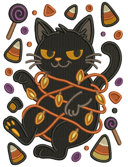 Black Cat Halloween Machine Embroidery Design - Filled