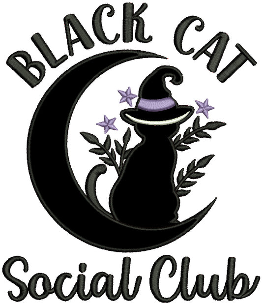 Black Cat Social Club Halloween Applique Machine Embroidery Design Digitized Pattern