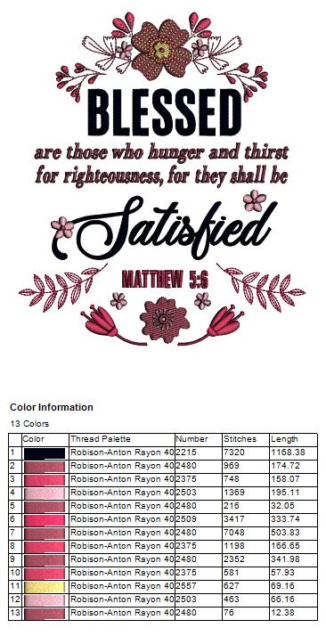 Blessed Are Those Who Hunger And Thirst For Righteousness For They Shall Be Satisfied Matthew 5-6 Religious Bible Verse Filled Machine Embroidery Design Digitized Pattern