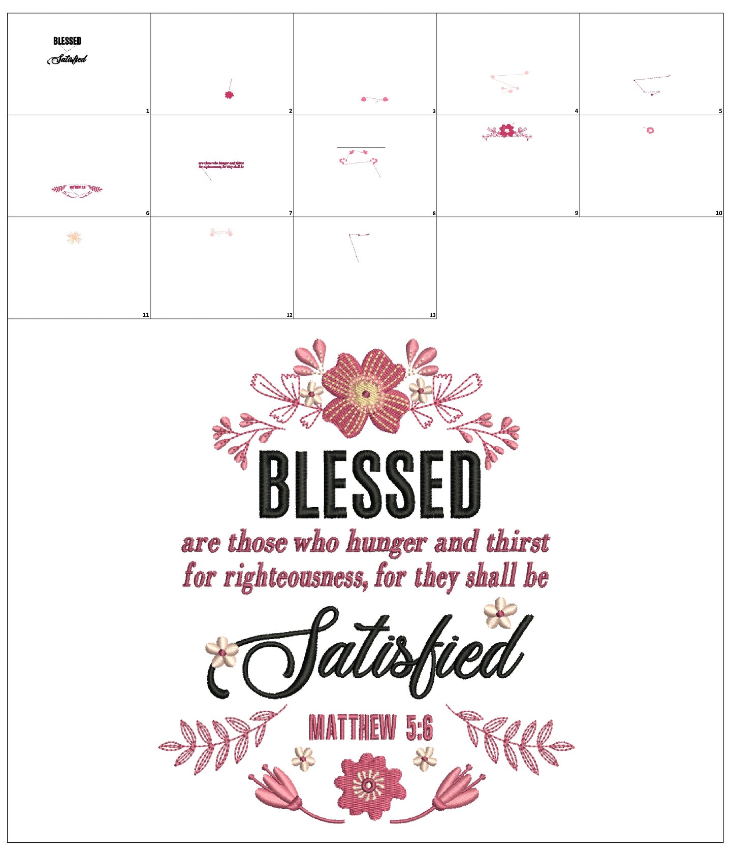 Blessed Are Those Who Hunger And Thirst For Righteousness For They Shall Be Satisfied Matthew 5-6 Religious Bible Verse Filled Machine Embroidery Design Digitized Pattern