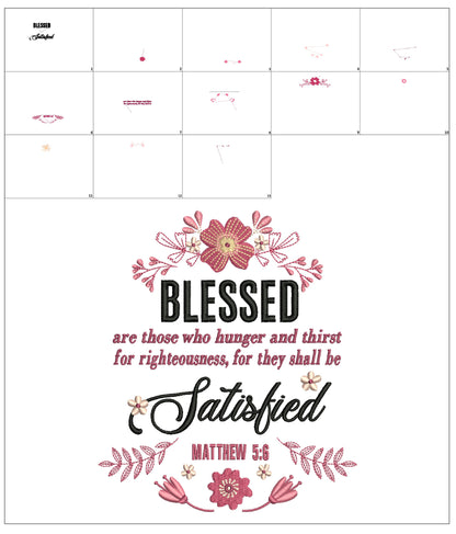 Blessed Are Those Who Hunger And Thirst For Righteousness For They Shall Be Satisfied Matthew 5-6 Religious Bible Verse Filled Machine Embroidery Design Digitized Pattern