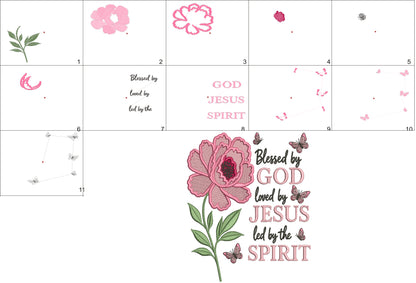 🌸✝️🦋 Blessed By Love Loved By Jesus Led By The Spirit Flower and Butterflies Religious Filled Machine Embroidery Design Digitized Pattern