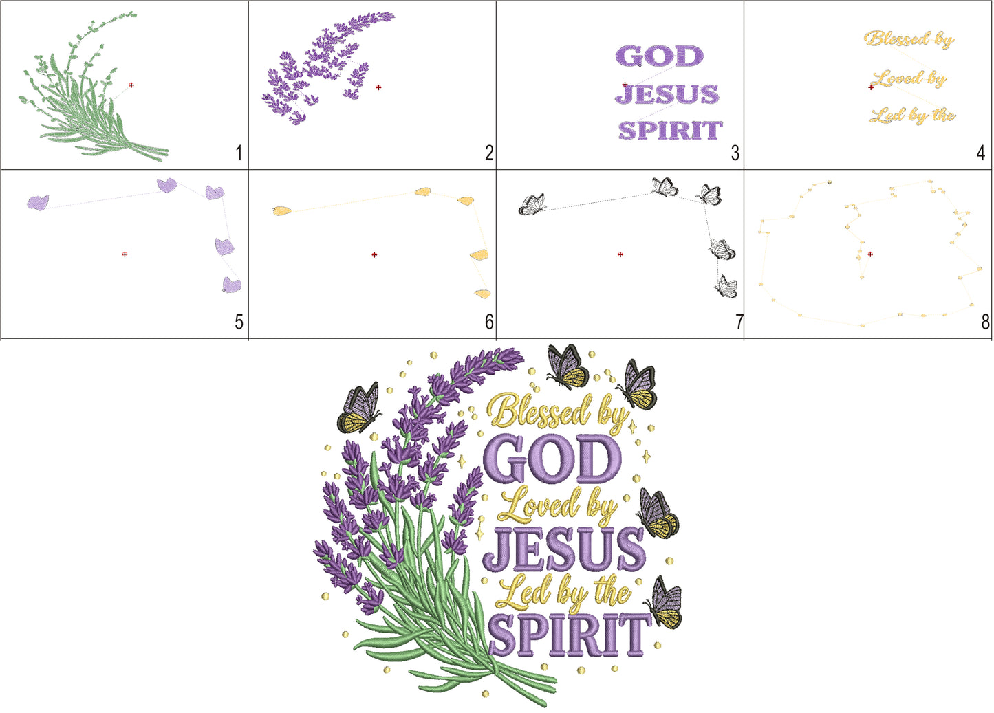 Blessed by God Loved by Jesus Led by the Spirit Machine Embroidery Design – Christian Religious Saying Filled Pattern
