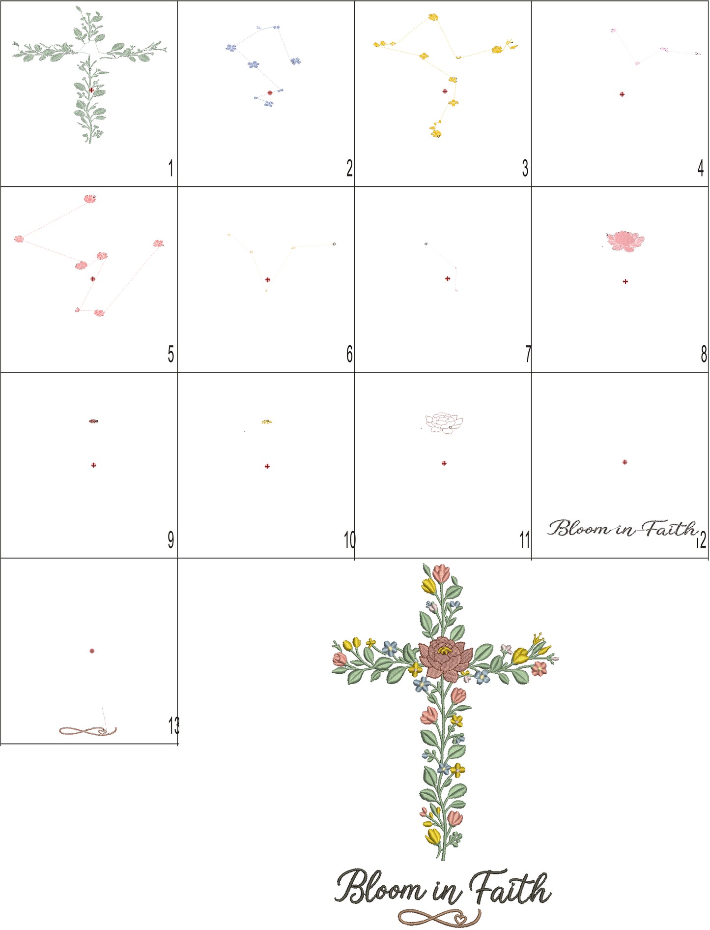 Bloom in Faith Cross With Flowers Filled Machine Embroidery Design Digitized Pattern
