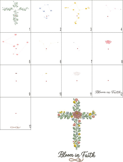 Bloom in Faith Cross With Flowers Filled Machine Embroidery Design Digitized Pattern
