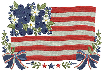 Blueberry American Flag Patriotic Independence Day 4th of July Filled Machine Embroidery Design Digitized Pattern