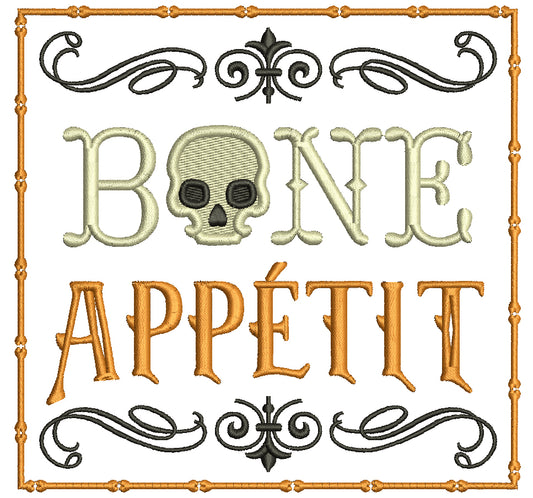 Bone Appétit Skull Halloween Filled Machine Embroidery Design Digitized Pattern