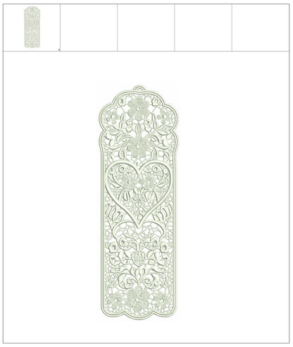 Free-Standing Lace (FSL) Bookmark With Heart Machine Embroidery Design Digitized Pattern
