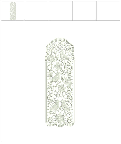 Free-Standing Lace (FSL) Bookmark With Birds And Flowers Machine Embroidery Design Digitized Pattern