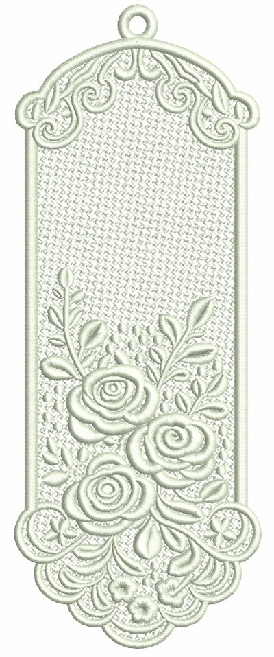 Free-Standing Lace (FSL) Bookmark With Beautiful Roses Machine Embroidery Design - Filled