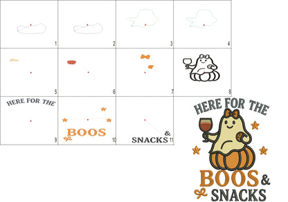 Ghost Halloween Machine Embroidery Design. Here For The Boos And Snacks. Applique Pattern