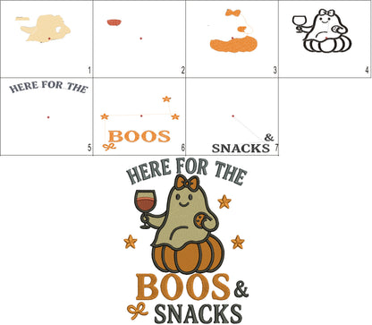 Ghost Halloween Machine Embroidery Design. Here For The Boos And Snacks. Filled Pattern