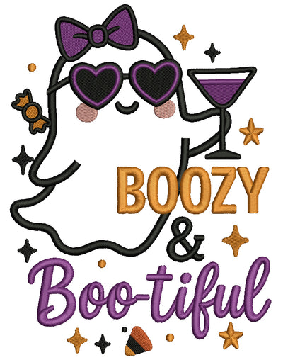 Ghost With Martini Halloween Machine Embroidery Design - Applique