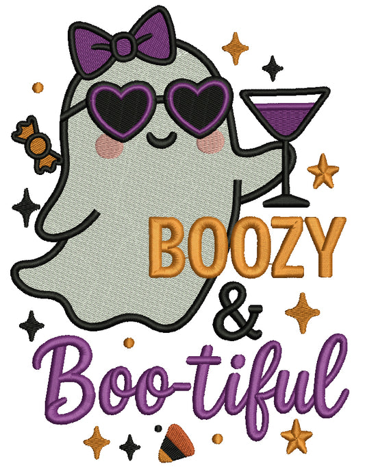 Ghost With Martini Halloween Machine Embroidery Design - FIlled