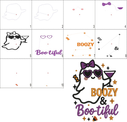 Ghost With Martini Halloween Machine Embroidery Design - Applique