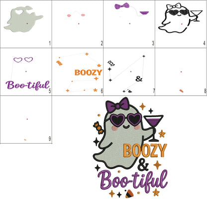 Ghost With Martini Halloween Machine Embroidery Design - FIlled