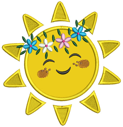 Bright Sun With Flowers Summer Applique Machine Embroidery Design Digitized Pattern