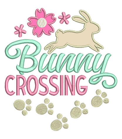 Bunny Crossing Flowers Easter Applique Machine Embroidery Design Digitized Pattern