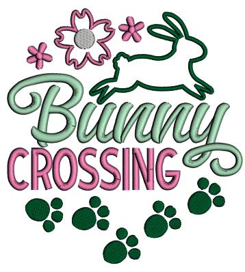 Bunny Crossing Flowers Easter Applique Machine Embroidery Design Digitized Pattern