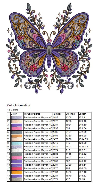 Ornate Pastel Butterfly Filled Machine Embroidery Design Digitized Pattern