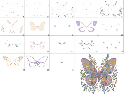 Ornate Pastel Butterfly Filled Machine Embroidery Design Digitized Pattern