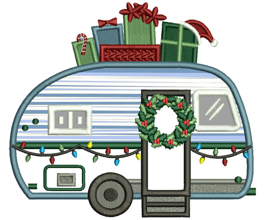 Camper With Christmas Presents Christmas Applique Machine Embroidery Design Digitized Pattern