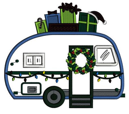 Camper With Christmas Presents Christmas Applique Machine Embroidery Design Digitized Pattern