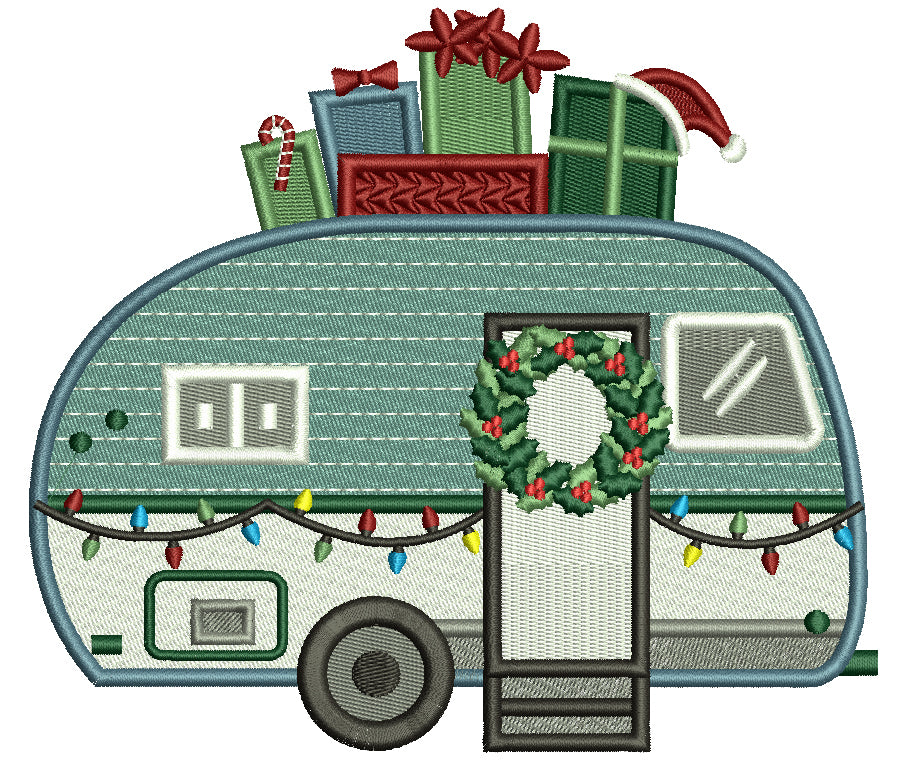 Camper With Christmas Presents Christmas Filled Machine Embroidery Design Digitized Pattern