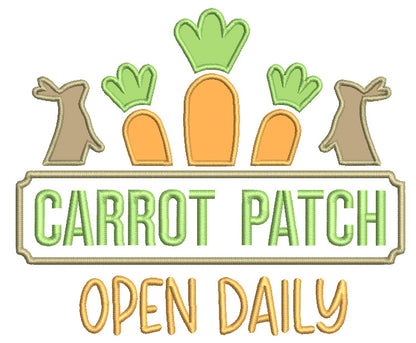 Carrot Patch Open Daily Easter Bunnies Applique Machine Embroidery Design Digitized Pattern
